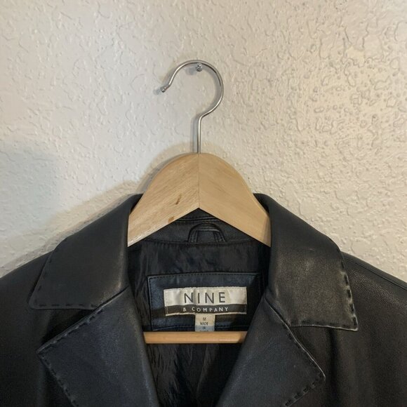 Nine Company Soft Leather Coat Black Button Front Pockets Lined Sz M Grunge Y2K - Picture 7 of 14